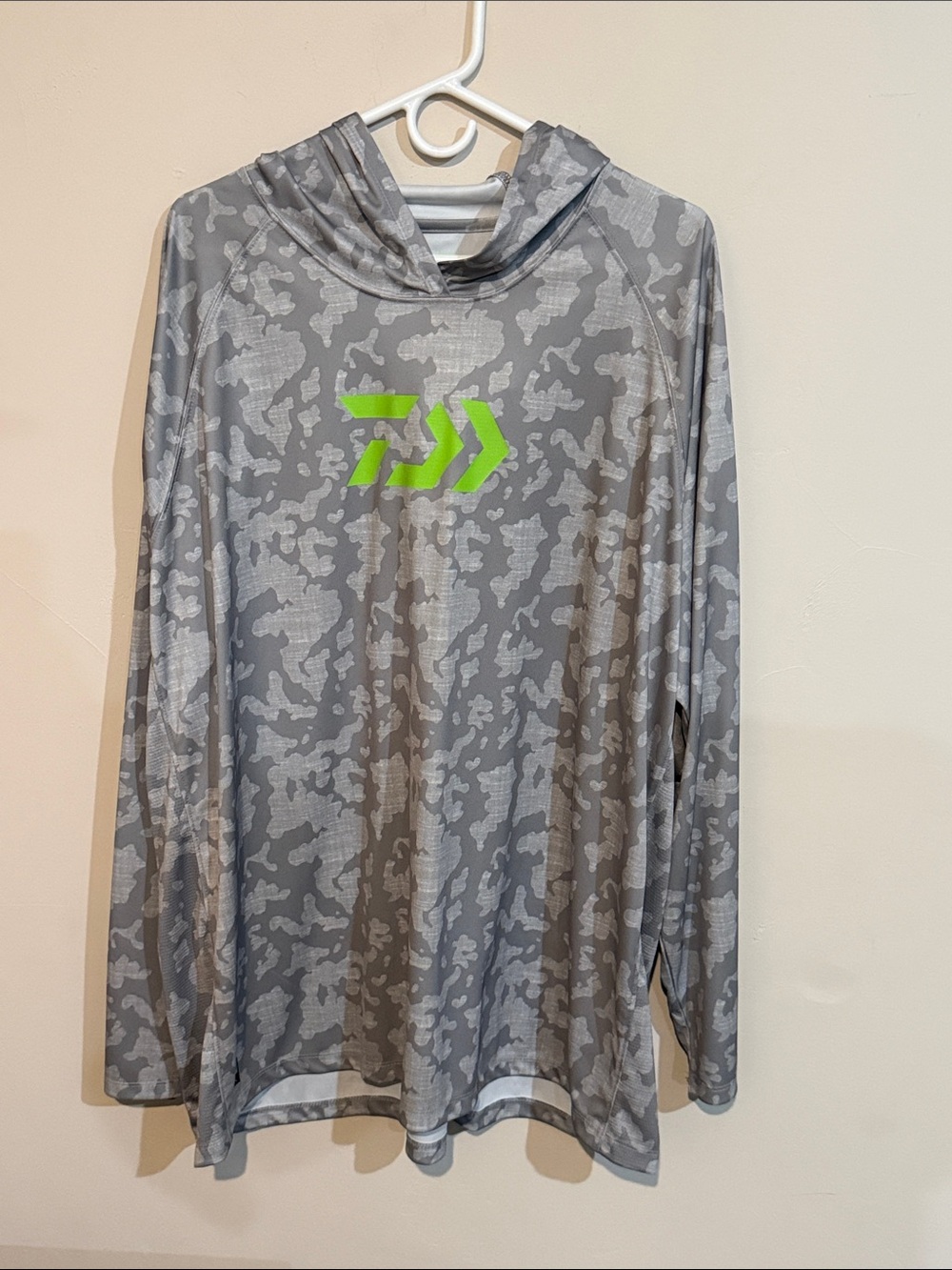 Huk Men's Gray Camo Performance Hoodie with Neon Green Logo